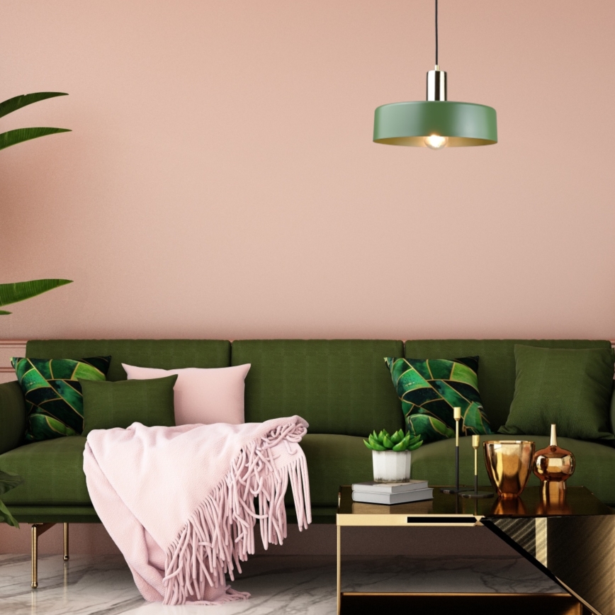 Lustră pe cablu HAKI 1xE27/60W/230V verde/crom lucios