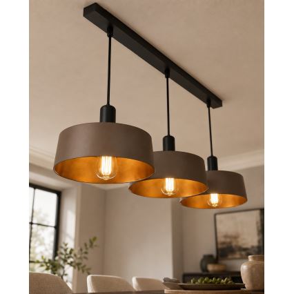 Lustră pe cablu HAKI 3xE27/60W/230V maro/negru