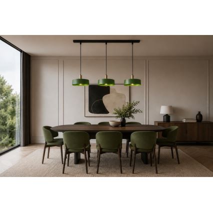 Lustră pe cablu HAKI 3xE27/60W/230V verde/crom lucios