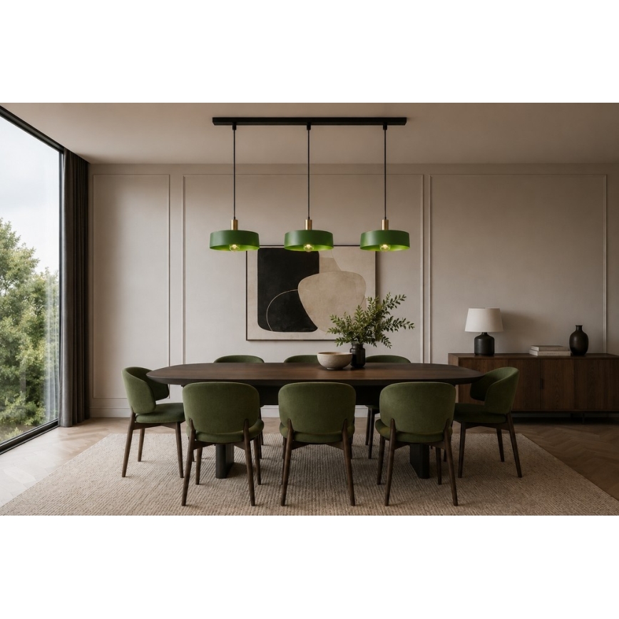 Lustră pe cablu HAKI 3xE27/60W/230V verde/crom lucios