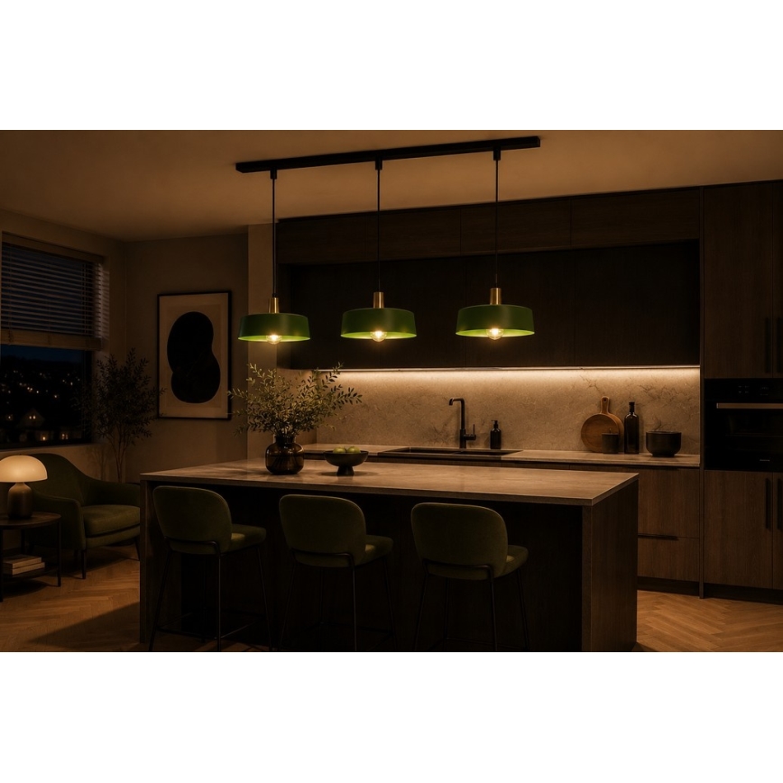 Lustră pe cablu HAKI 3xE27/60W/230V verde/crom lucios