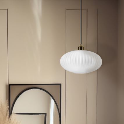 Lustră pe cablu HARMA 1xE27/15W/230V d. 30 cm alb/auriu