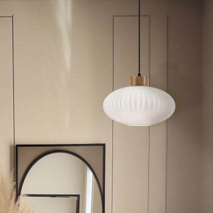 Lustră pe cablu HARMONY 1xE27/15W/230V d. 30 cm alb/stejar