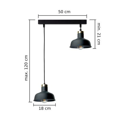 Lustră pe cablu HEBE 2xE27/60W/230V negru