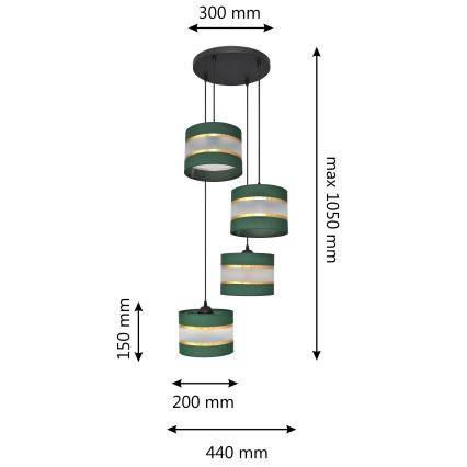 Lustră pe cablu HELEN 4xE27/15W/230V verde/auriu