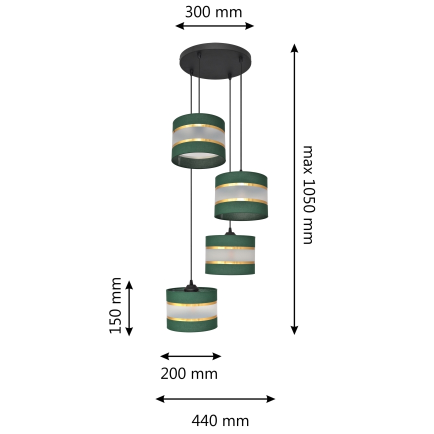 Lustră pe cablu HELEN 4xE27/15W/230V verde/auriu