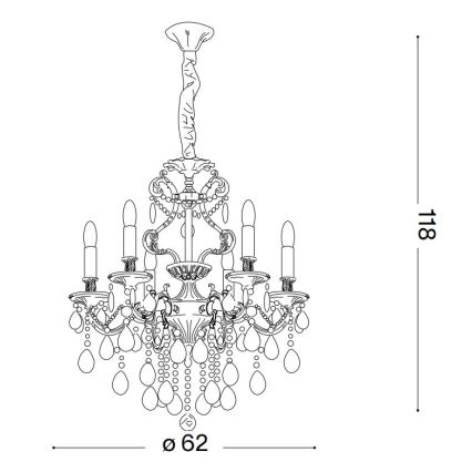 Lustră pe cablu Ideal Lux Crystal GIOCONDA 6×E14/40W/230V