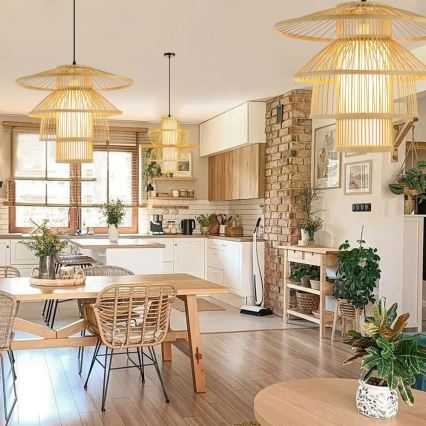 Lustră pe cablu Immax PINCHOS 1xE27/40W/230V d. 45 cm bambus