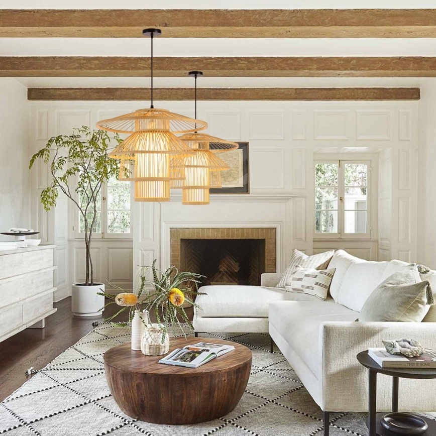 Lustră pe cablu Immax PINCHOS 1xE27/40W/230V d. 50 cm bambus