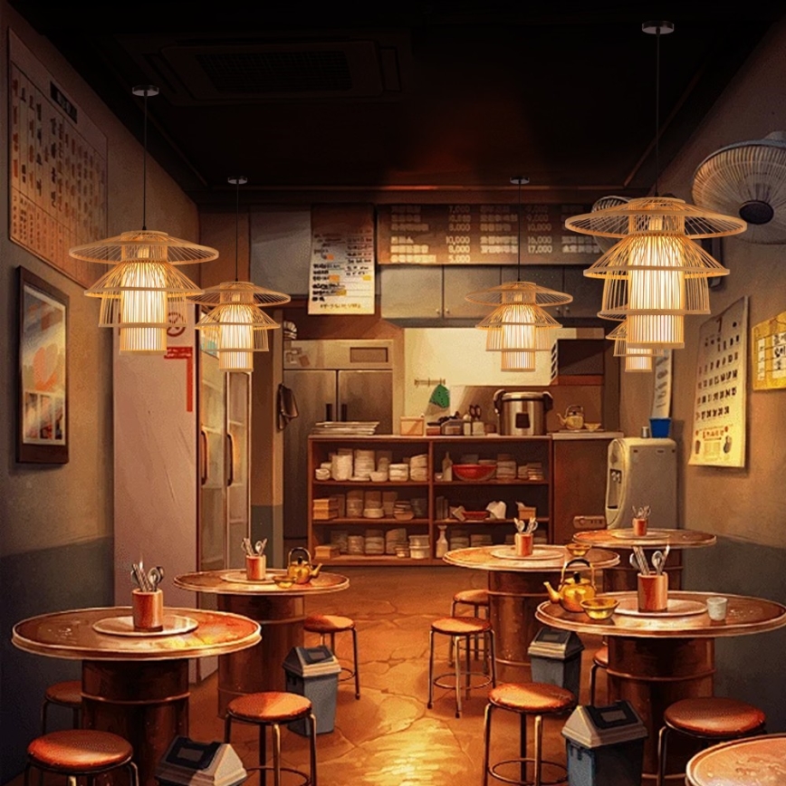 Lustră pe cablu Immax PINCHOS 1xE27/40W/230V d. 50 cm bambus