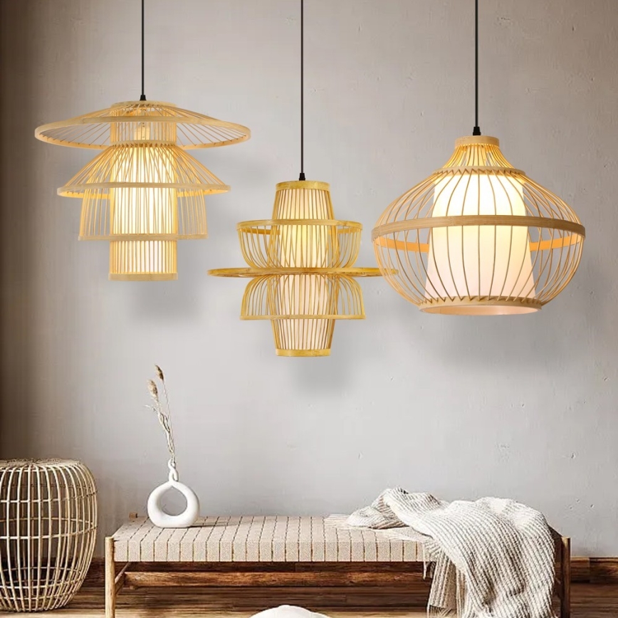 Lustră pe cablu Immax PINCHOS 1xE27/40W/230V d. 40 cm bambus