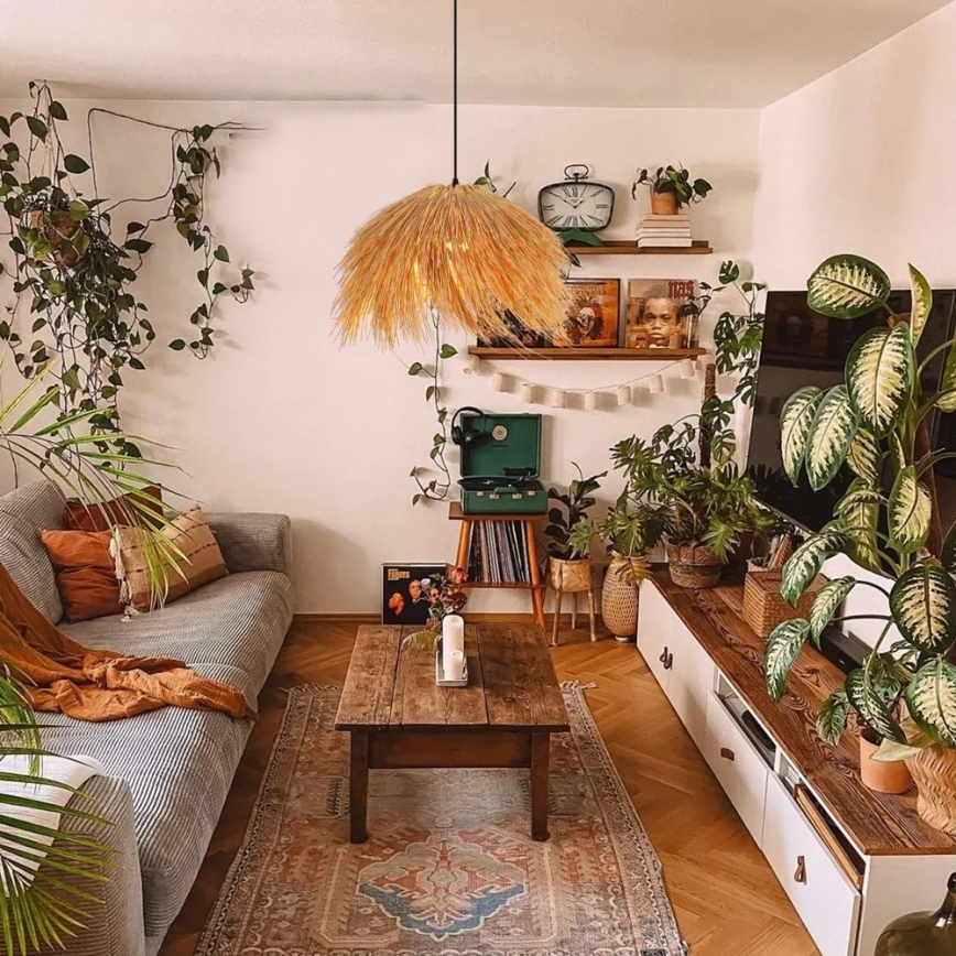 Lustră pe cablu Immax NATURALEZA 1xE27/40W/230V d. 55 cm ratan