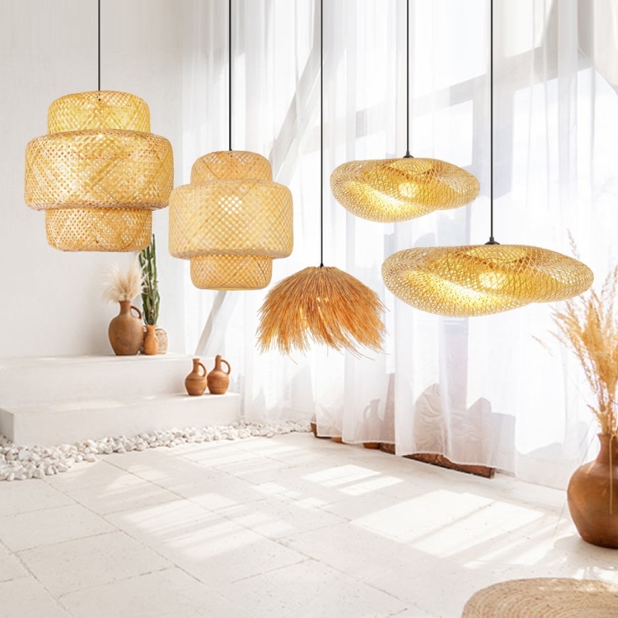 Lustră pe cablu Immax NATURALEZA 1xE27/40W/230V d. 55 cm ratan