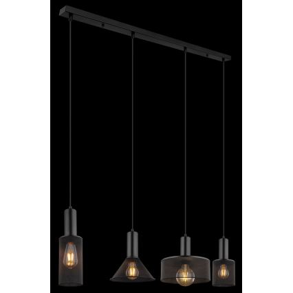 Lustră pe cablu 4xE27/60W/230V negru Globo