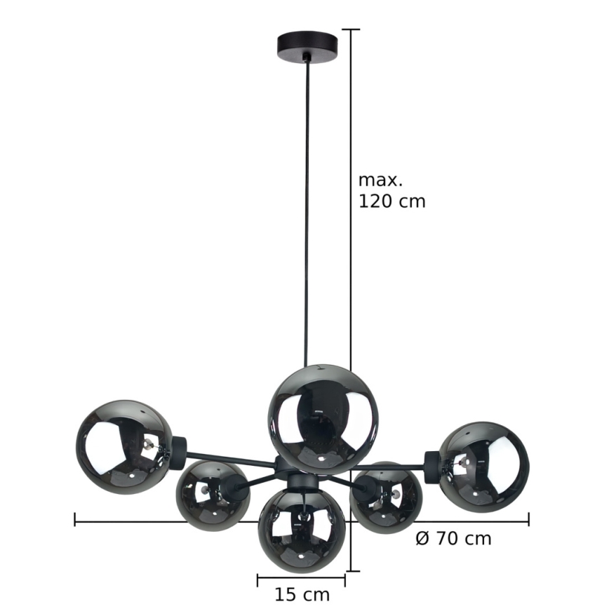 Lustră pe cablu KALIOPE II 6xE14/50W/230V negru/negru fumuriu