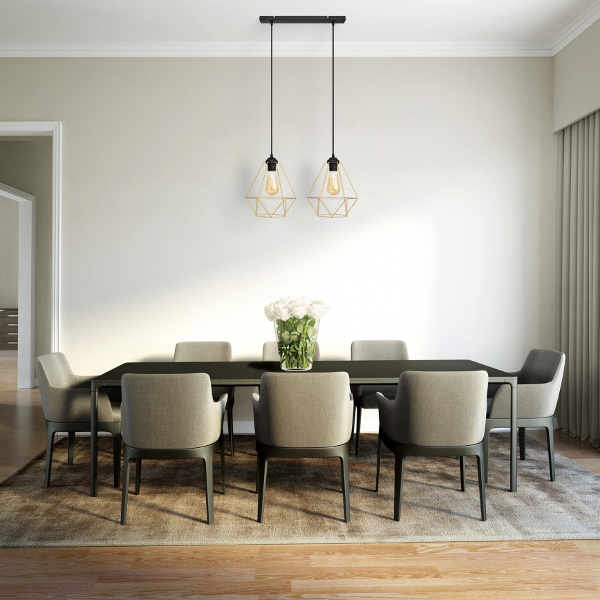 Lustră pe cablu KARO 2xE27/15W/230V auriu/negru