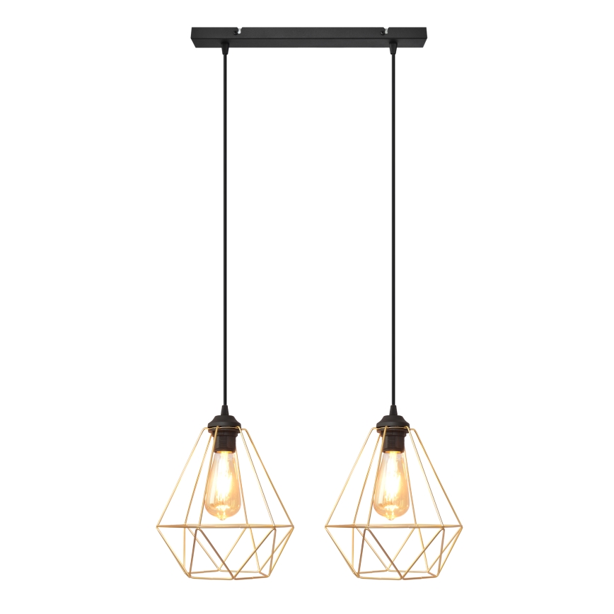 Lustră pe cablu KARO 2xE27/15W/230V auriu/negru