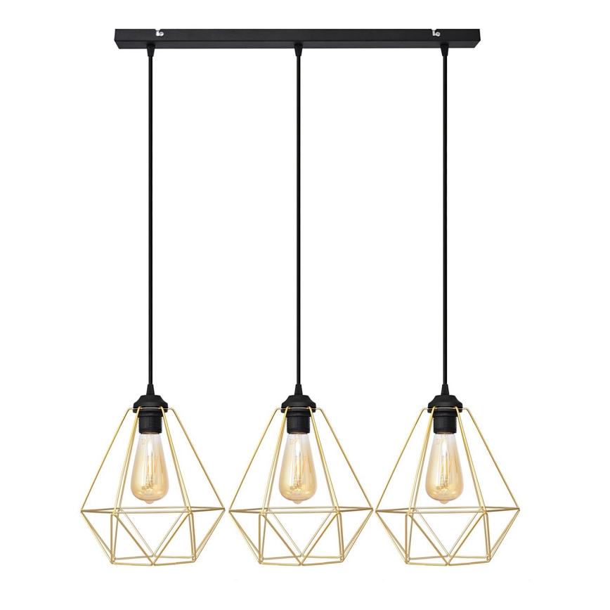 Lustră pe cablu KARO 3xE27/15W/230V auriu/negru