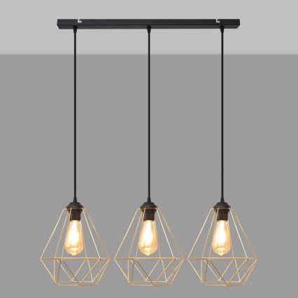 Lustră pe cablu KARO 3xE27/15W/230V auriu/negru