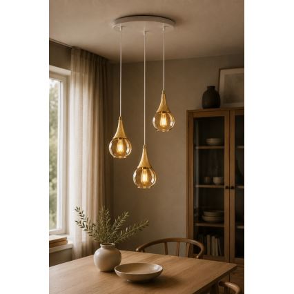 Lustră pe cablu LACRIMA WHITE 3xE27/60W/230V d. 30 cm