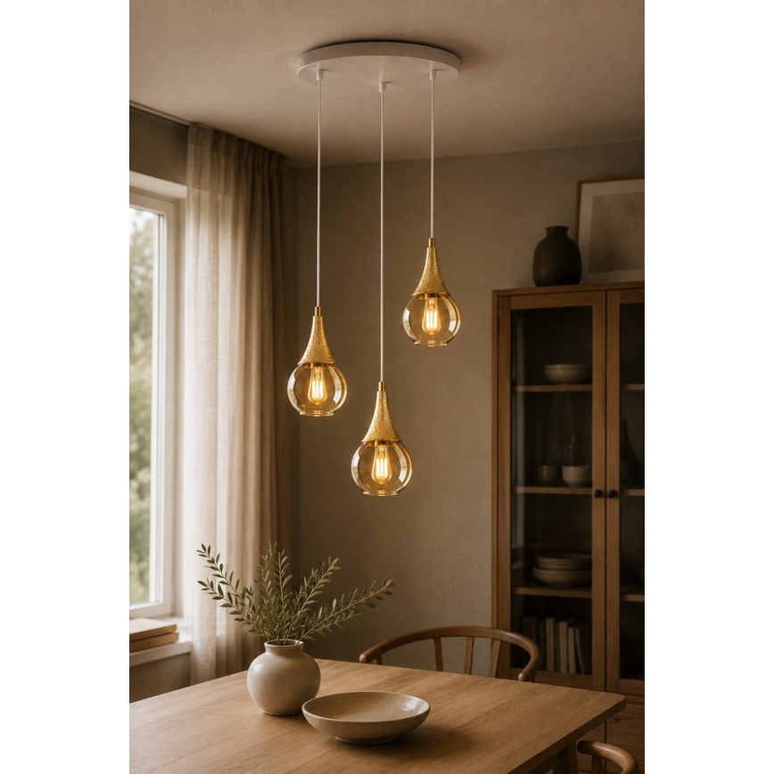 Lustră pe cablu LACRIMA WHITE 3xE27/60W/230V d. 30 cm