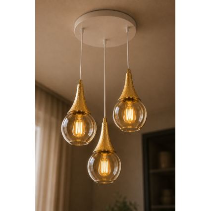 Lustră pe cablu LACRIMA WHITE 3xE27/60W/230V d. 30 cm
