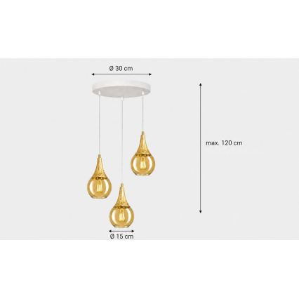 Lustră pe cablu LACRIMA WHITE 3xE27/60W/230V d. 30 cm