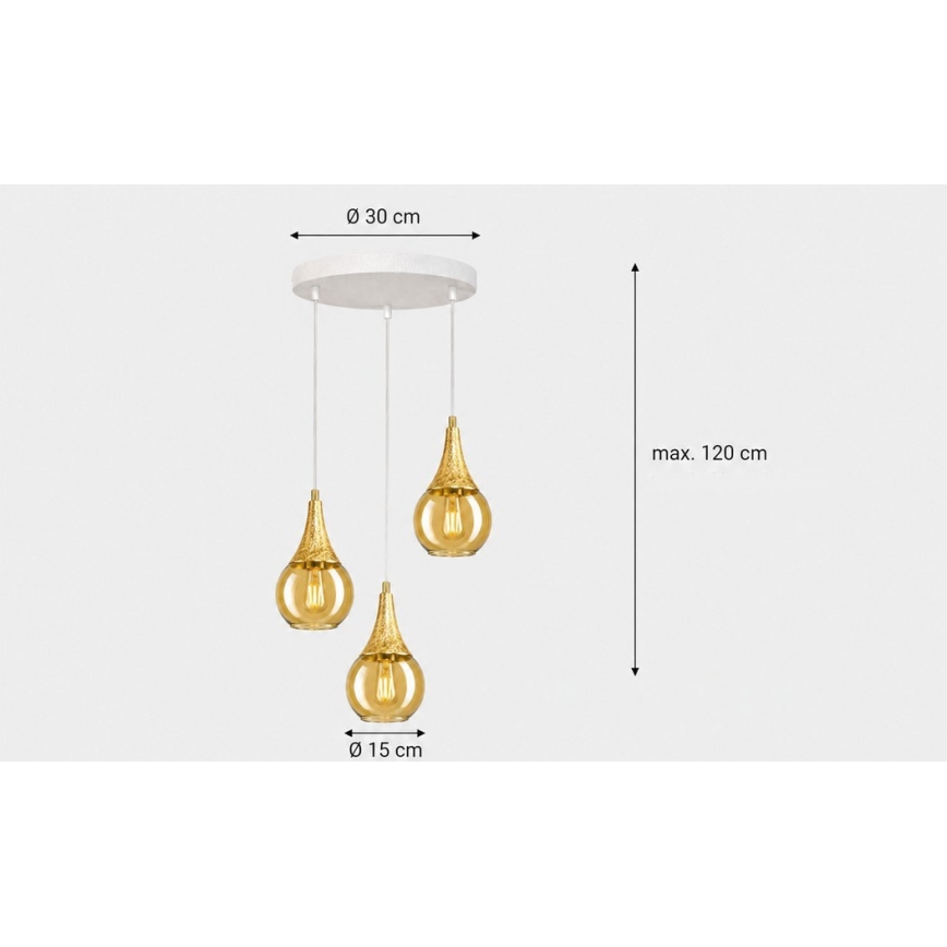 Lustră pe cablu LACRIMA WHITE 3xE27/60W/230V d. 30 cm