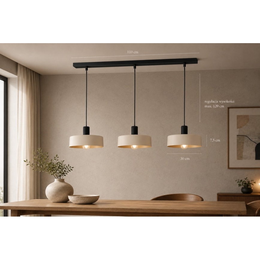 Lustră pe cablu LATTE 3xE27/60W/230V bej/negru