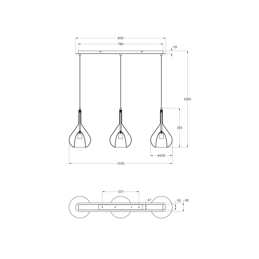 Lustră pe cablu LILA 3xE27/40W/230V transparent/auriu/gri Fabas Luce 3481-48-297