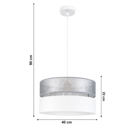 Lustră pe cablu LIMA 1xE27/60W/230V argintie/albă