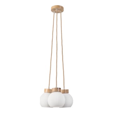 Lustră pe cablu LOOMIS 3x E27/15W/230V, 83 cm, bej/stejar