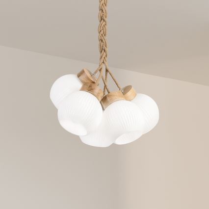 Lustră pe cablu LOOMIS 3x E27/15W/230V, 83 cm, bej/stejar
