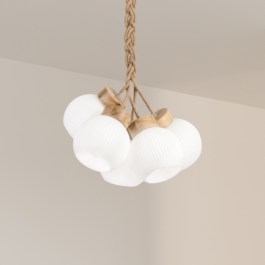 Lustră pe cablu LOOMIS 3x E27/15W/230V, 83 cm, bej/stejar
