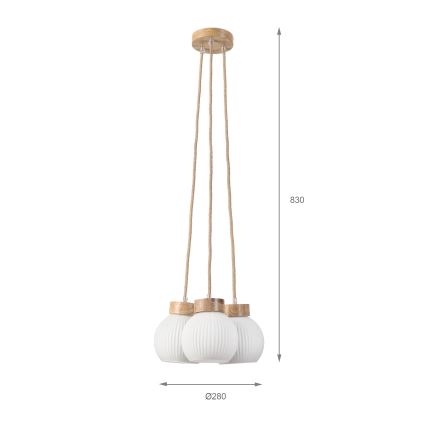 Lustră pe cablu LOOMIS 3x E27/15W/230V, 83 cm, bej/stejar