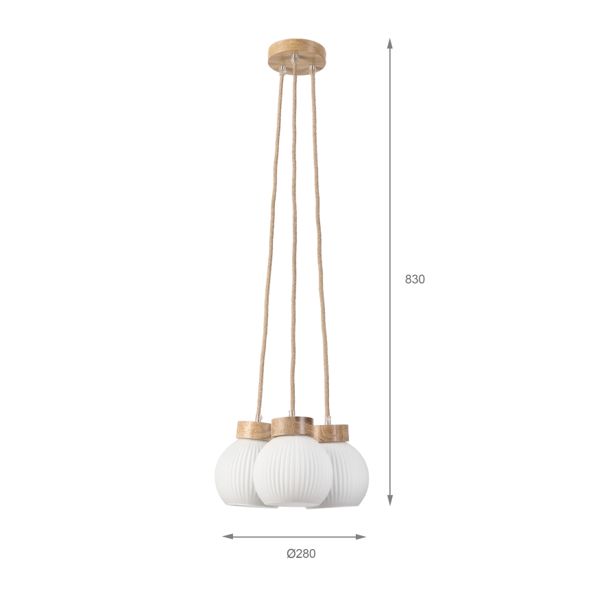 Lustră pe cablu LOOMIS 3x E27/15W/230V, 83 cm, bej/stejar