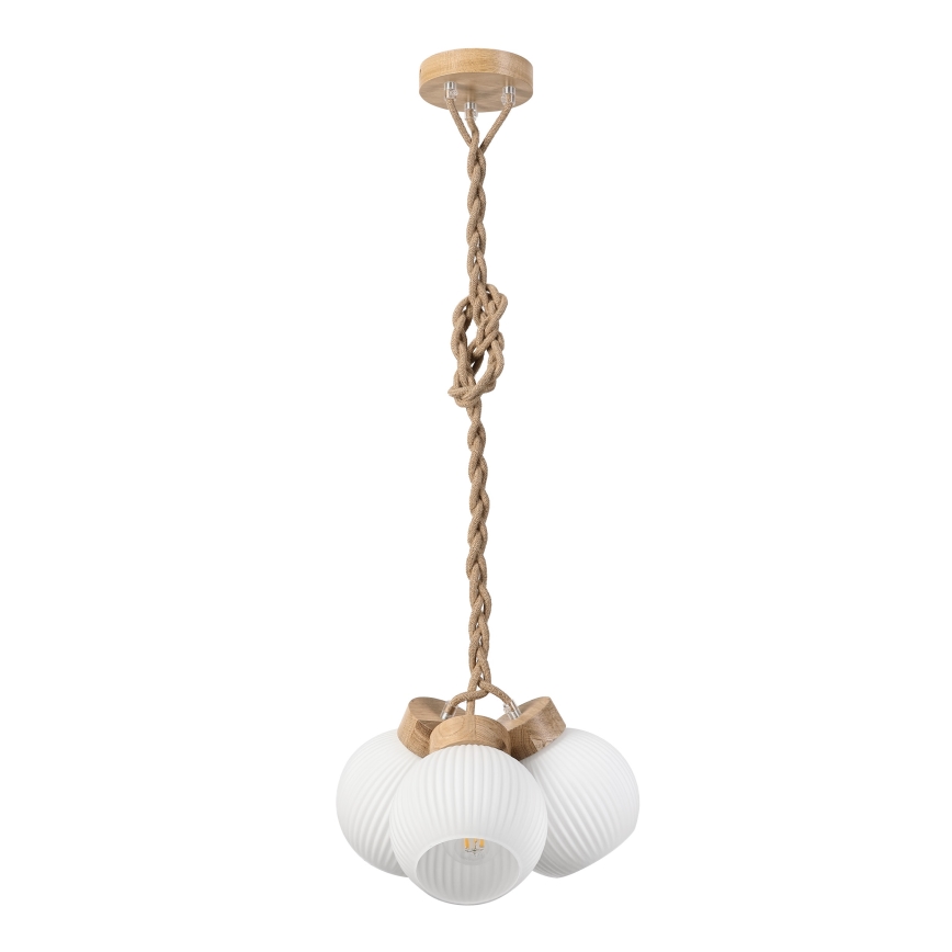 Lustră pe cablu LOOMIS, 3xE27/15W/230V, 130 cm, bej/stejar