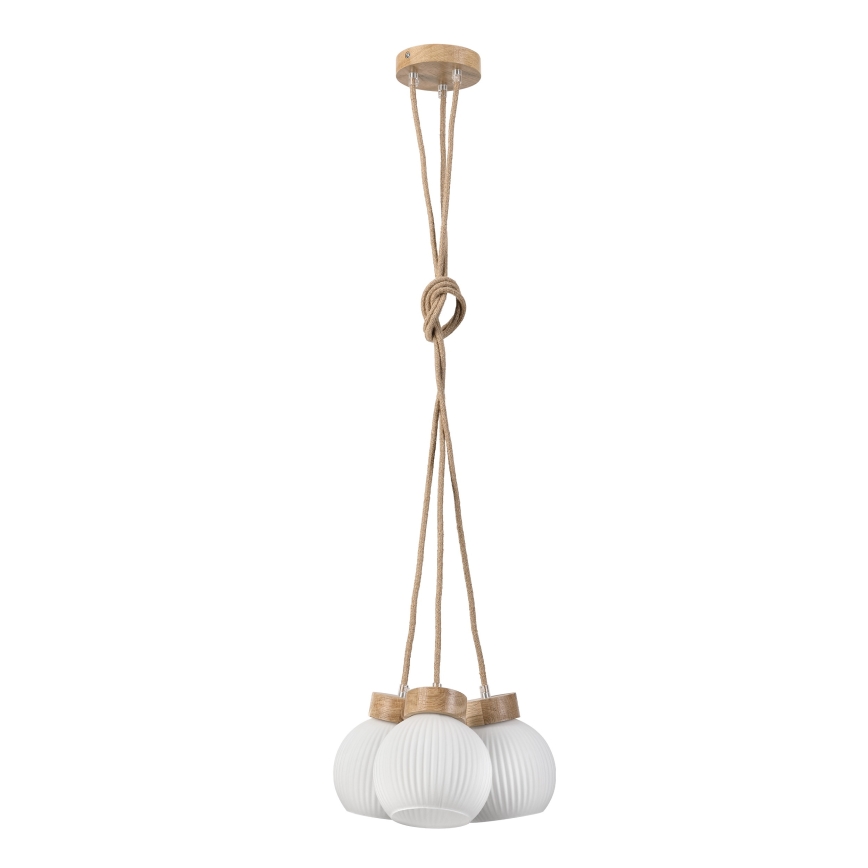 Lustră pe cablu LOOMIS, 3xE27/15W/230V, 130 cm, bej/stejar