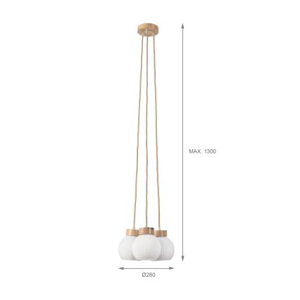 Lustră pe cablu LOOMIS, 3xE27/15W/230V, 130 cm, bej/stejar