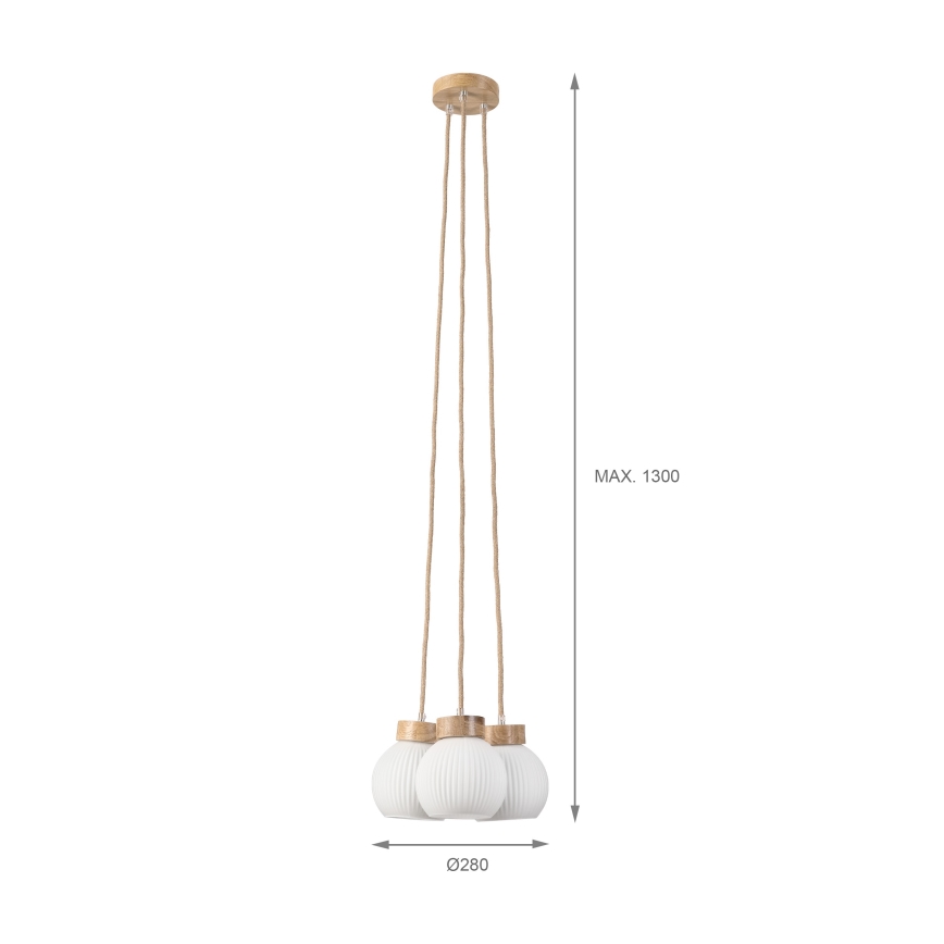 Lustră pe cablu LOOMIS, 3xE27/15W/230V, 130 cm, bej/stejar