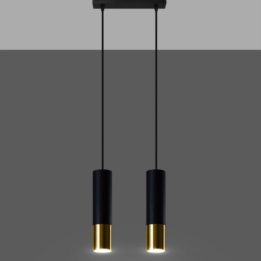 Lustră pe cablu LOOPEZ 2xGU10/40W/230V neagră/aurie