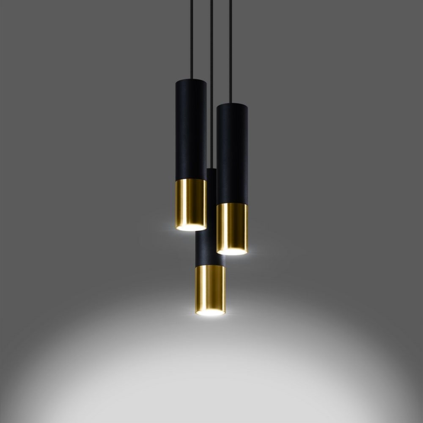 Lustră pe cablu LOOPEZ 3xGU10/40W/230V rotundă neagră/aurie