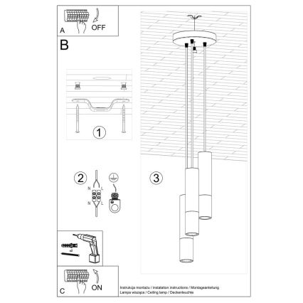 Lustră pe cablu LOOPEZ 3xGU10/40W/230V rotundă neagră/aurie