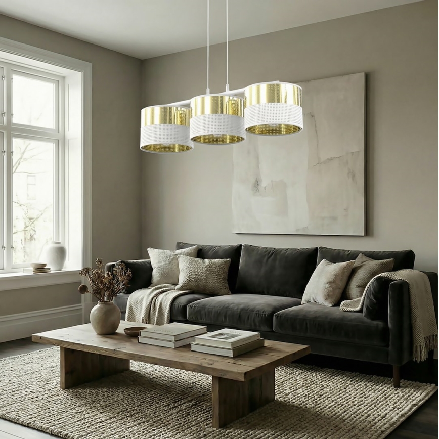 Lustră pe cablu LUX 3xE27/15W/230V alb/auriu