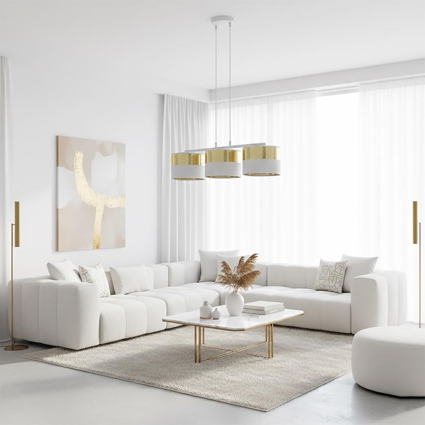 Lustră pe cablu LUX 3xE27/15W/230V alb/auriu