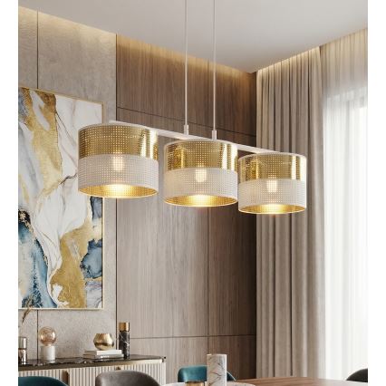 Lustră pe cablu LUX 3xE27/15W/230V alb/auriu