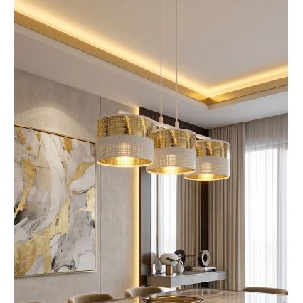 Lustră pe cablu LUX 3xE27/15W/230V alb/auriu