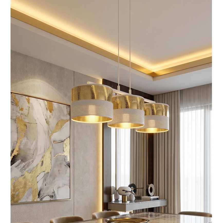 Lustră pe cablu LUX 3xE27/15W/230V alb/auriu