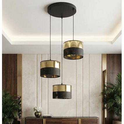 Lustră pe cablu LUX 3xE27/15W/230V negru/auriu
