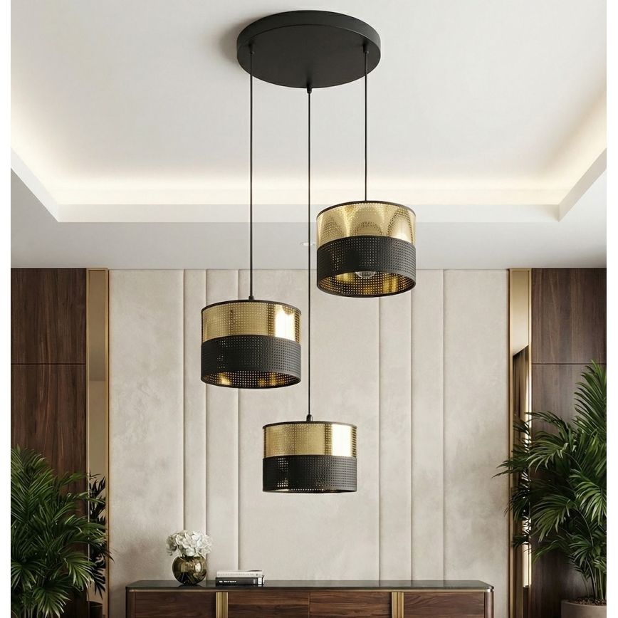 Lustră pe cablu LUX 3xE27/15W/230V negru/auriu